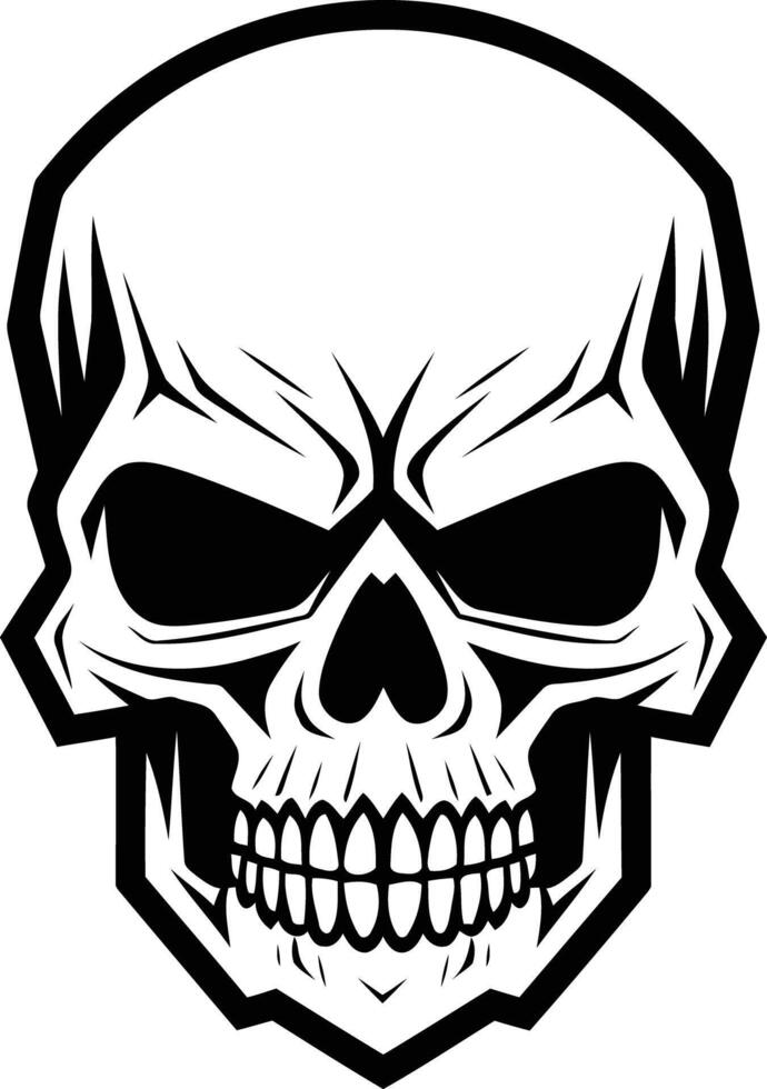 A bold, black and white illustration of a skull with an intense expression vector