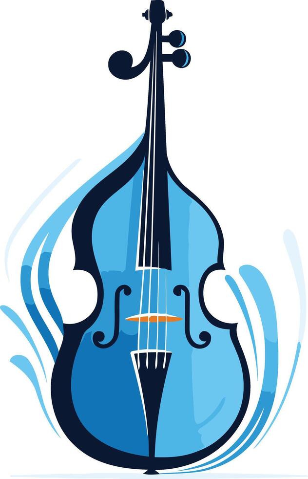 Blue double bass with stylized water waves vector