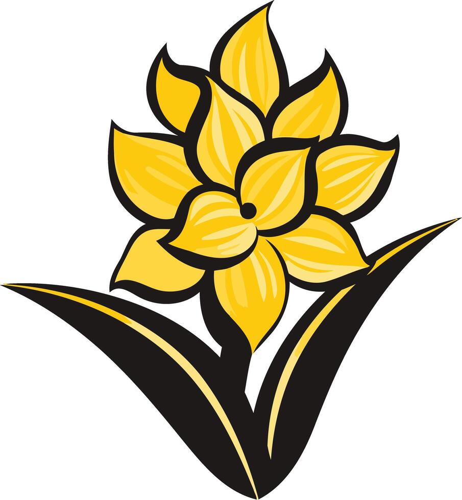 A stylized yellow daffodil with black outlines vector