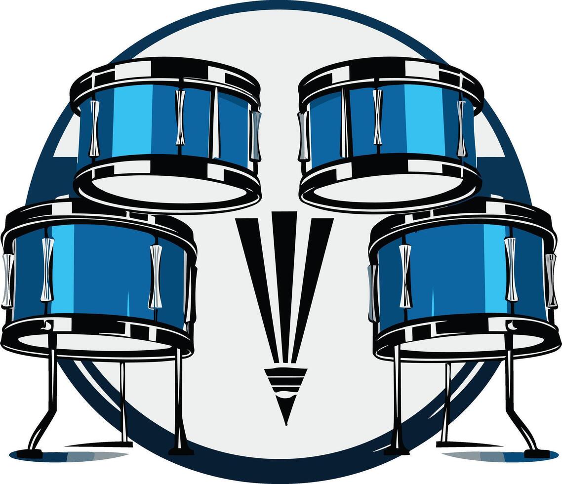 A vibrant illustration of a drum set with blue drums against a white background vector