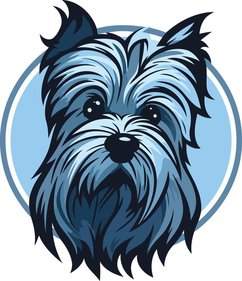 Cute, blue yorkshire terrier dog head illustration with fluffy fur and big eyes vector