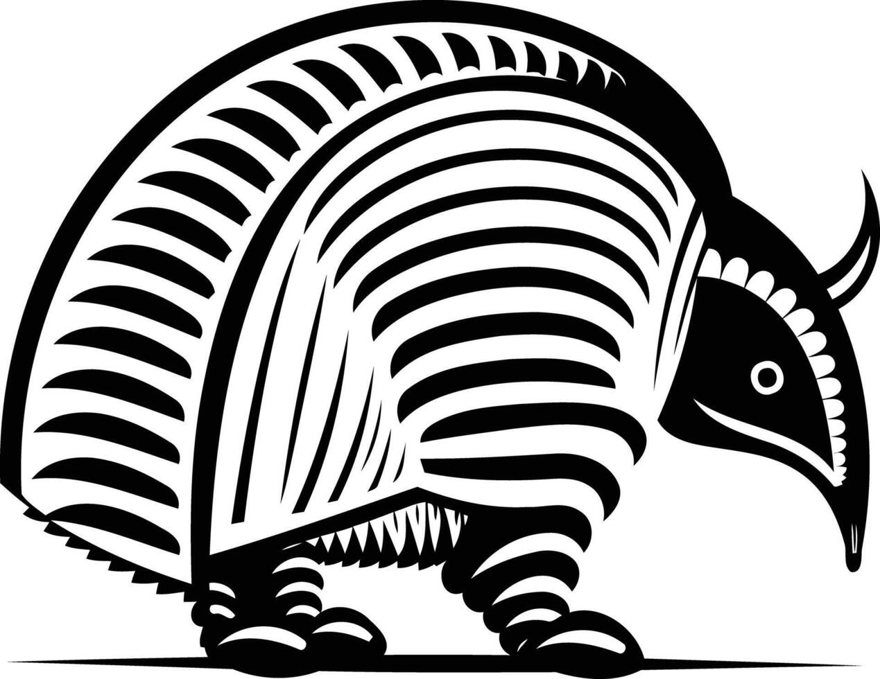 Stylized black and white illustration of an armadillo in a profile view vector