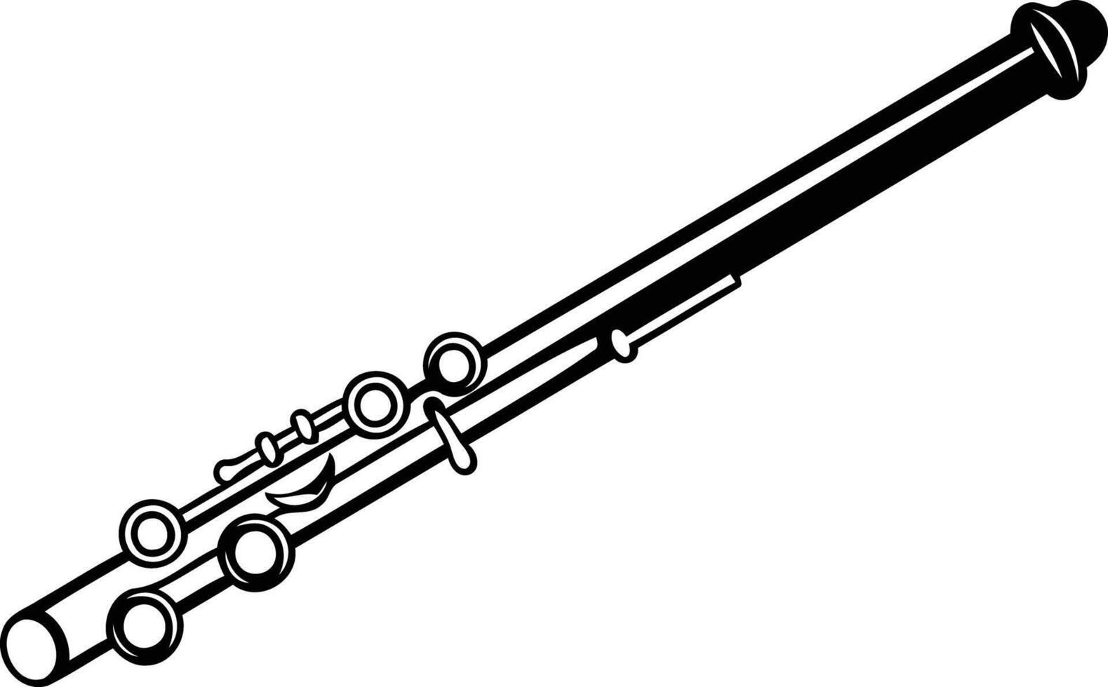 Black and white illustration of a flute, perfect for music and education projects vector