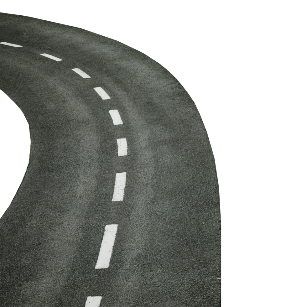 Asphalt road turning left isolated on transparent background png