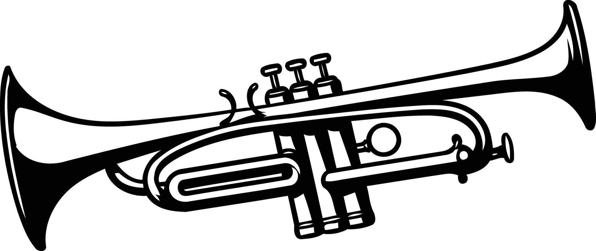 A simple, elegant illustration of a trumpet in black and white vector