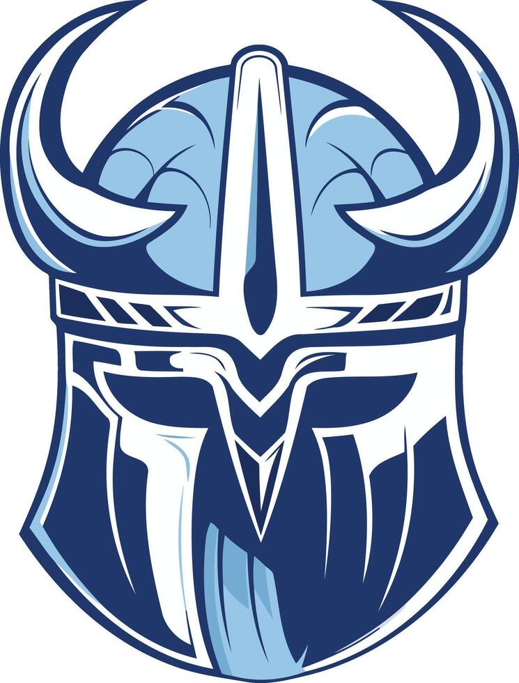 A bold and striking illustration of a viking helmet, featuring a blue and white color scheme vector