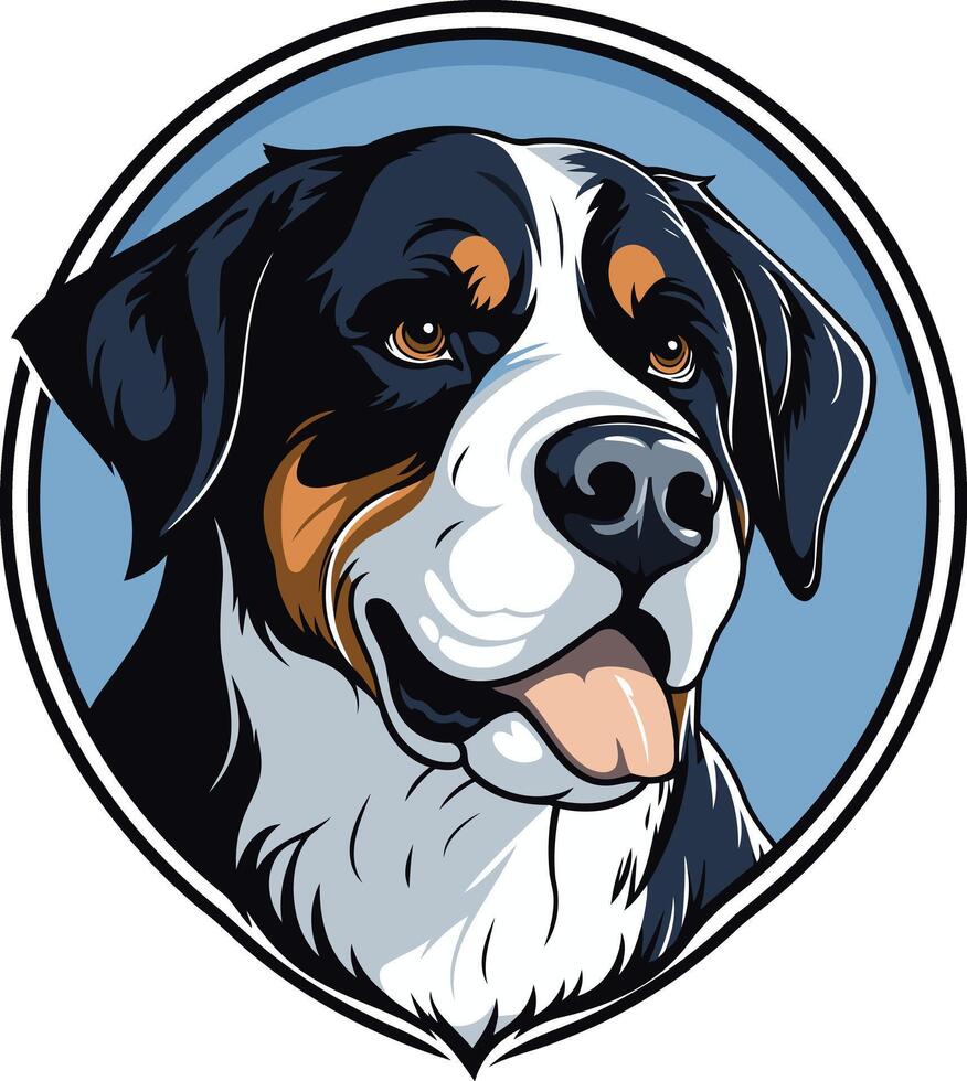 Friendly bernese mountain dog with a happy expression, perfect for pet related branding, social media, or merchandise vector