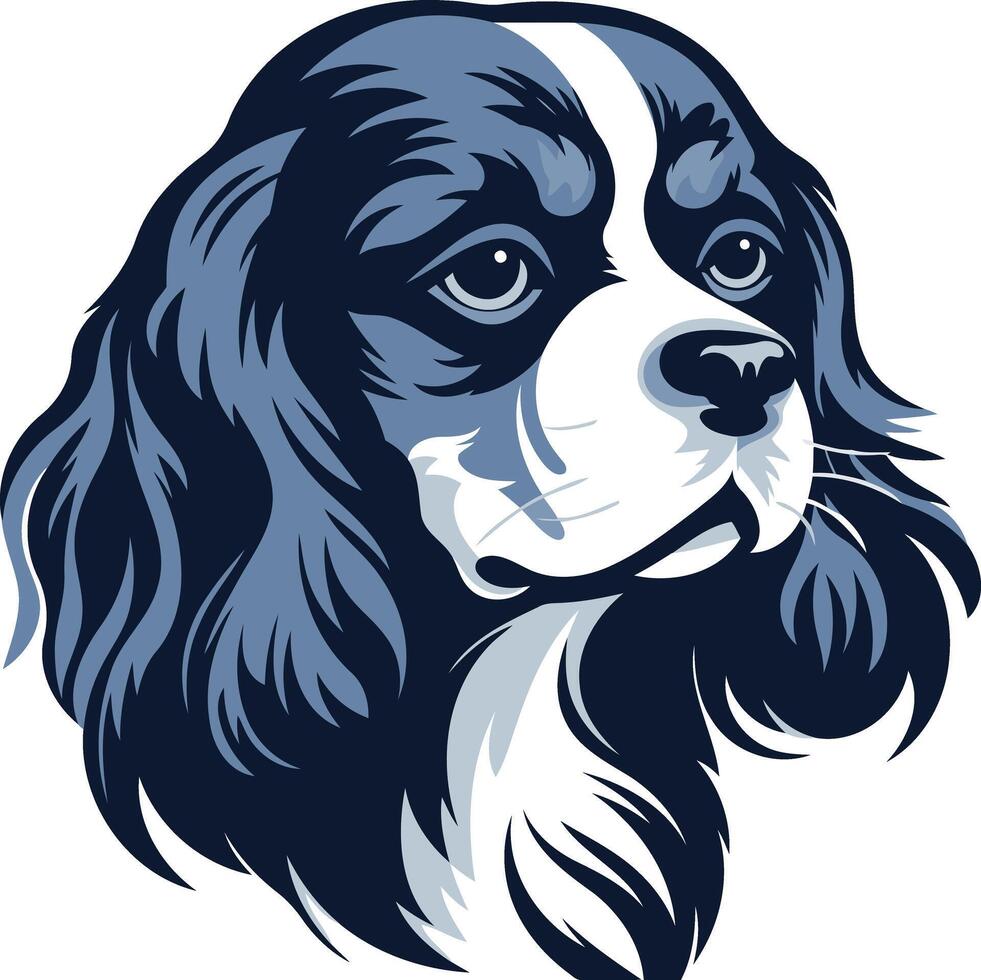 A striking, stylized illustration of a cavalier king charles spaniel's head, perfect for pet related designs, branding, and social media content vector