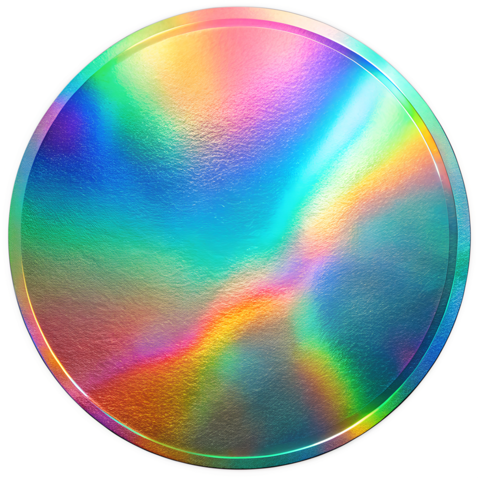 Holographic emblem, textured sticker on transparent background. png