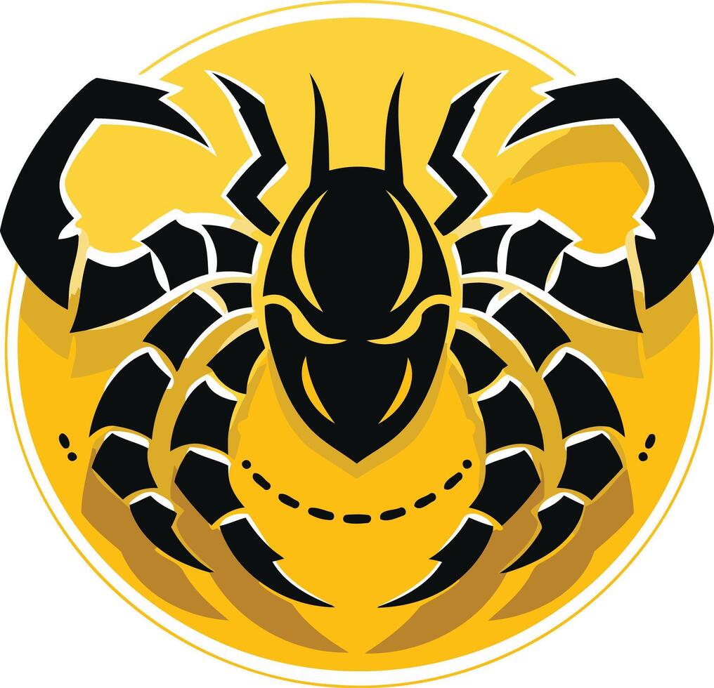 Bold and striking black scorpion logo design with a yellow background vector