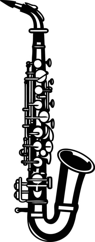 Simple black and white illustration of a saxophone, perfect for musical designs, posters, or website graphics vector