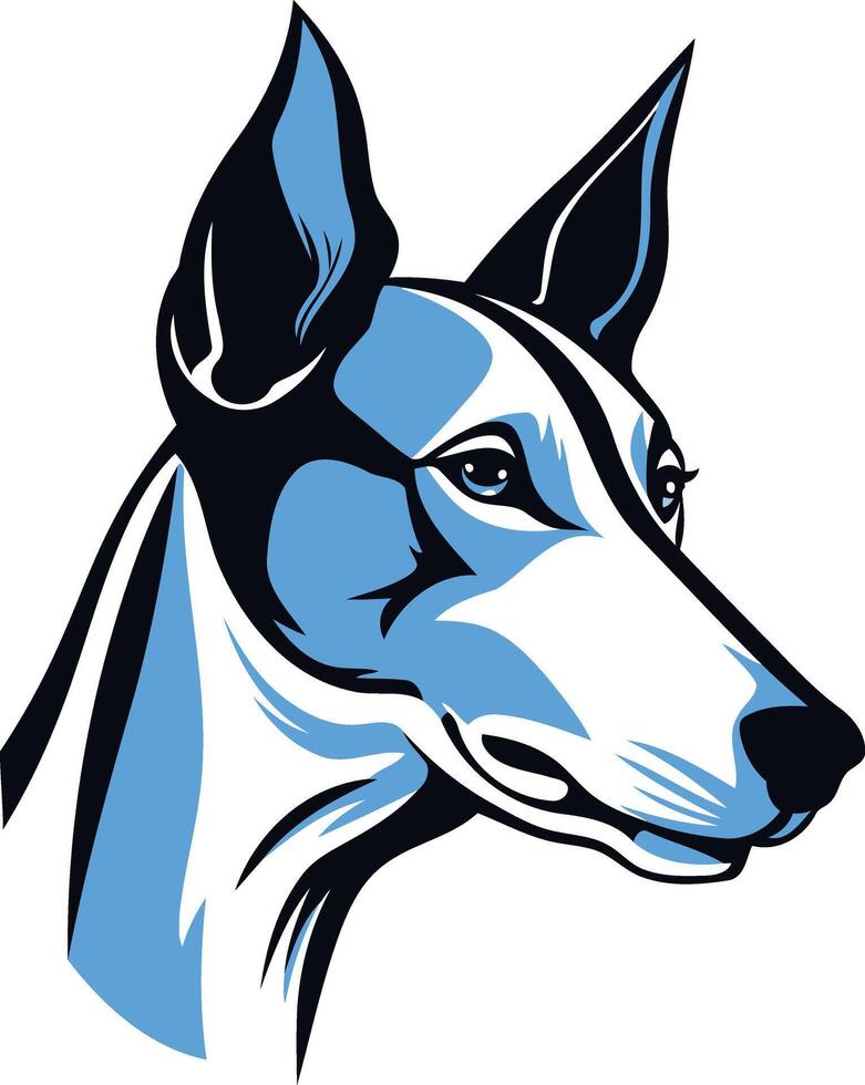 A stylized, blue and black illustration of a dog's head, perfect for pet related logos, branding, or websites vector
