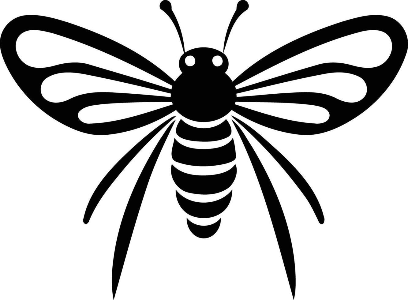 A simple, striking silhouette of a bee with outstretched wings vector