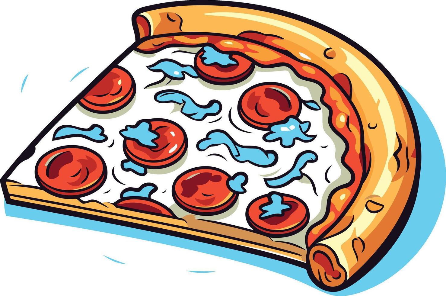 A cartoon illustration of a delicious pizza slice, perfect for menus, food blogs, or social media posts vector