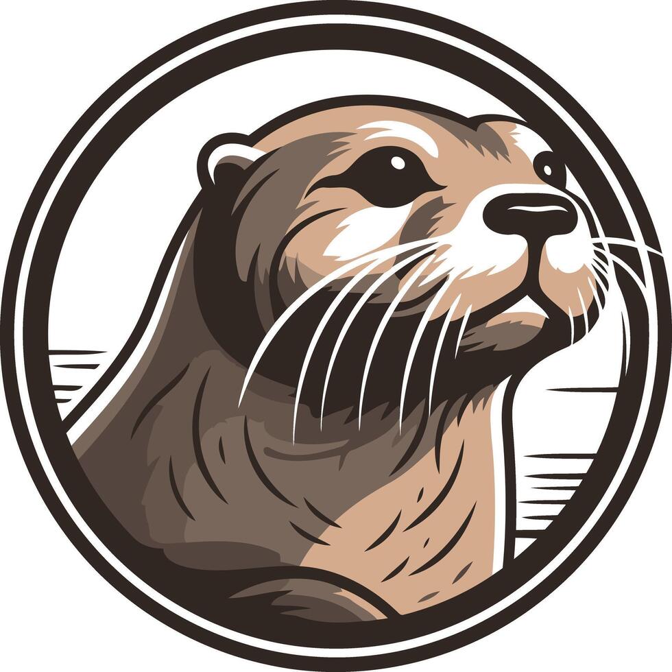 Otter Portrait in a Circular Frame vector