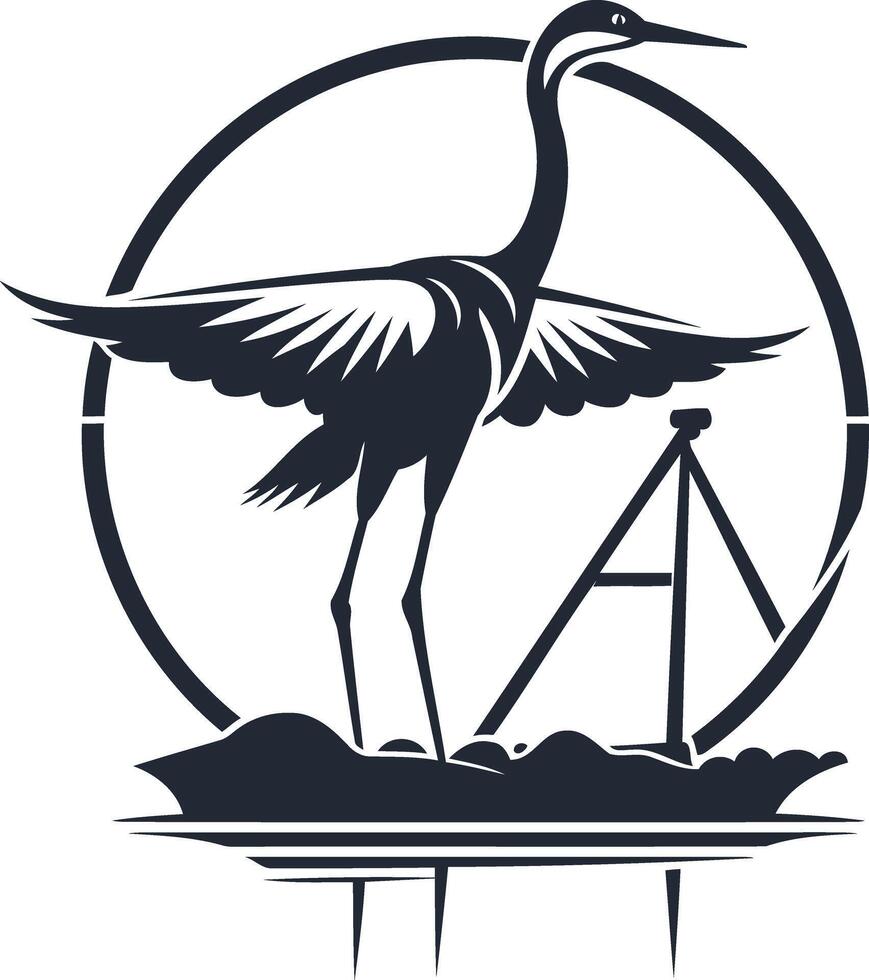 Heron Standing on a Platform with a Tripod in a Circle vector