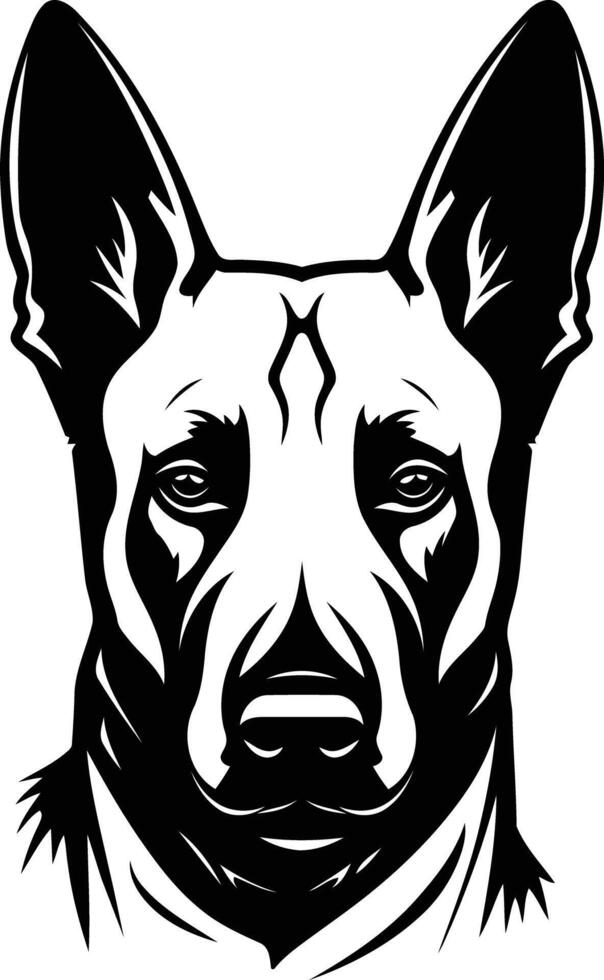 A bold and striking black and white illustration of a german shepherd's head, perfect for logo design, t shirt prints, and branding for dog related businesses vector