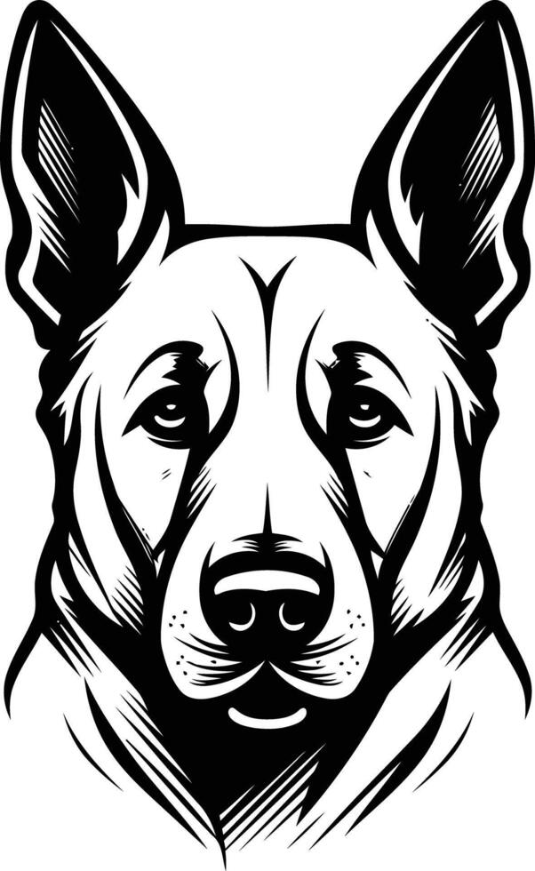 A bold and powerful black and white illustration of a german shepherd's head, perfect for logo designs, branding, and animal themed projects vector