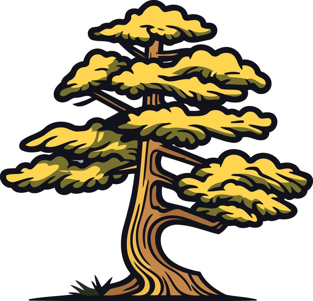 Bonsai Tree Illustration in Yellow and Brown vector