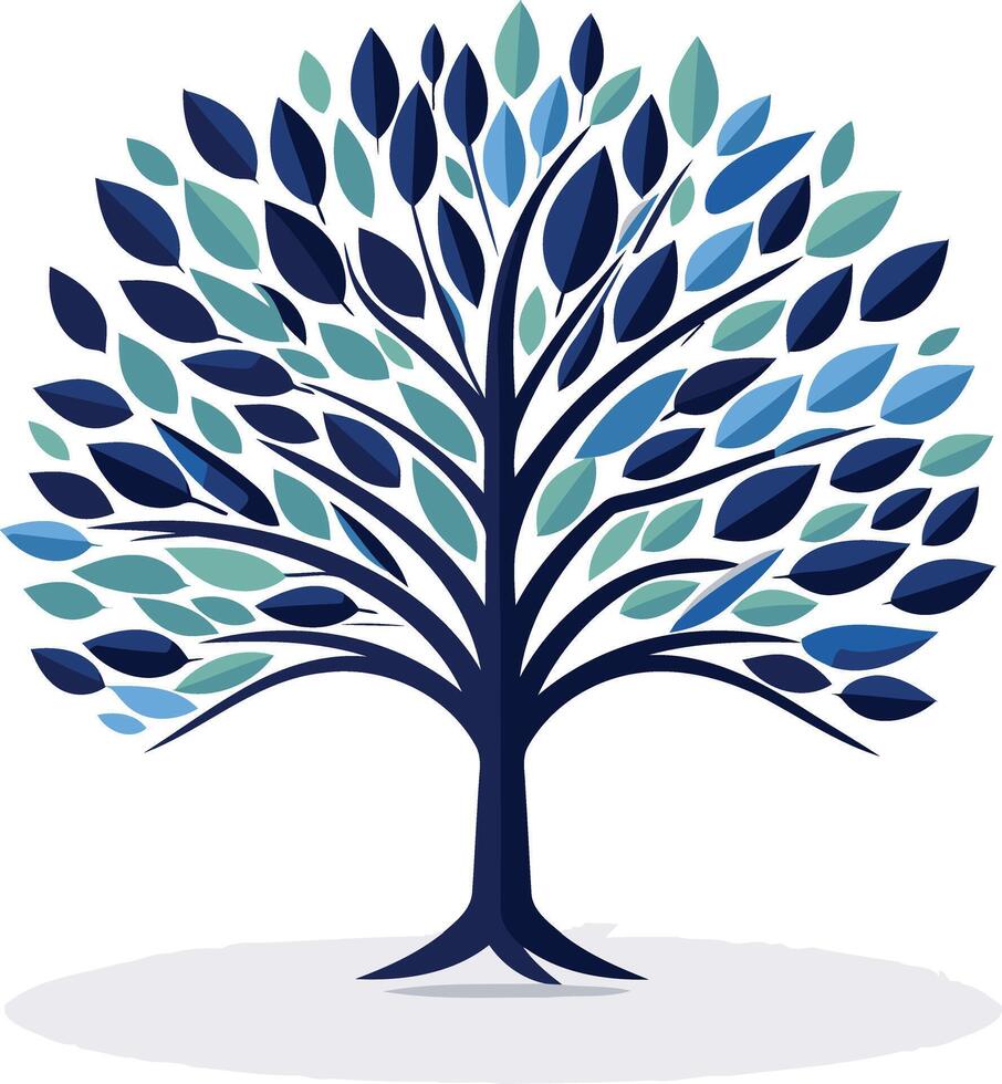 A stylized tree with blue and green leaves, representing growth, nature, and sustainability vector