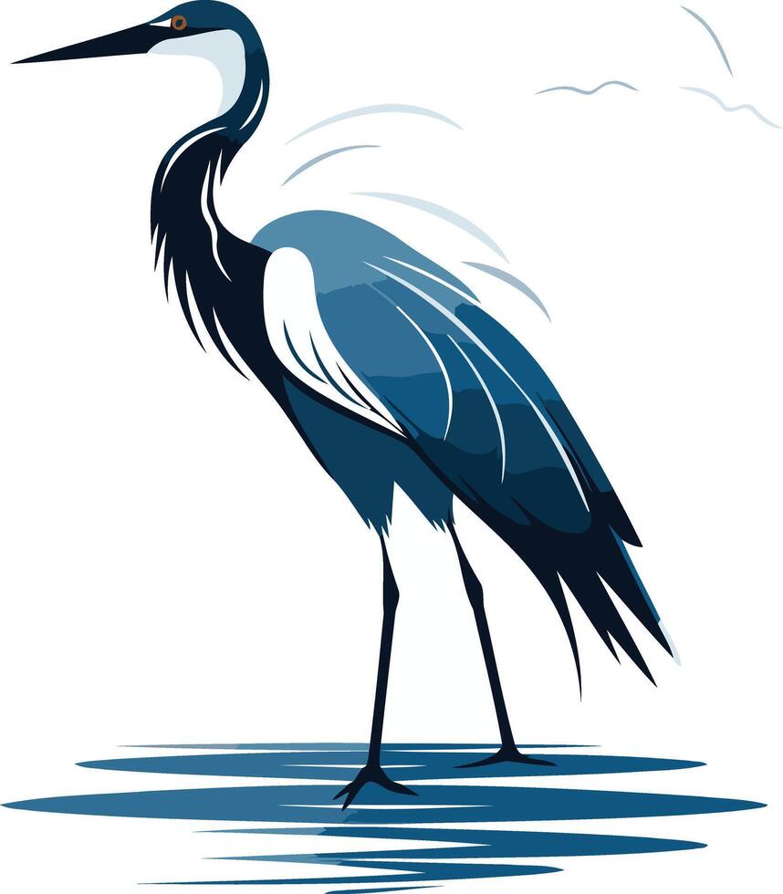 Elegant blue heron standing in water, perfect for nature, wildlife, and environmental designs vector