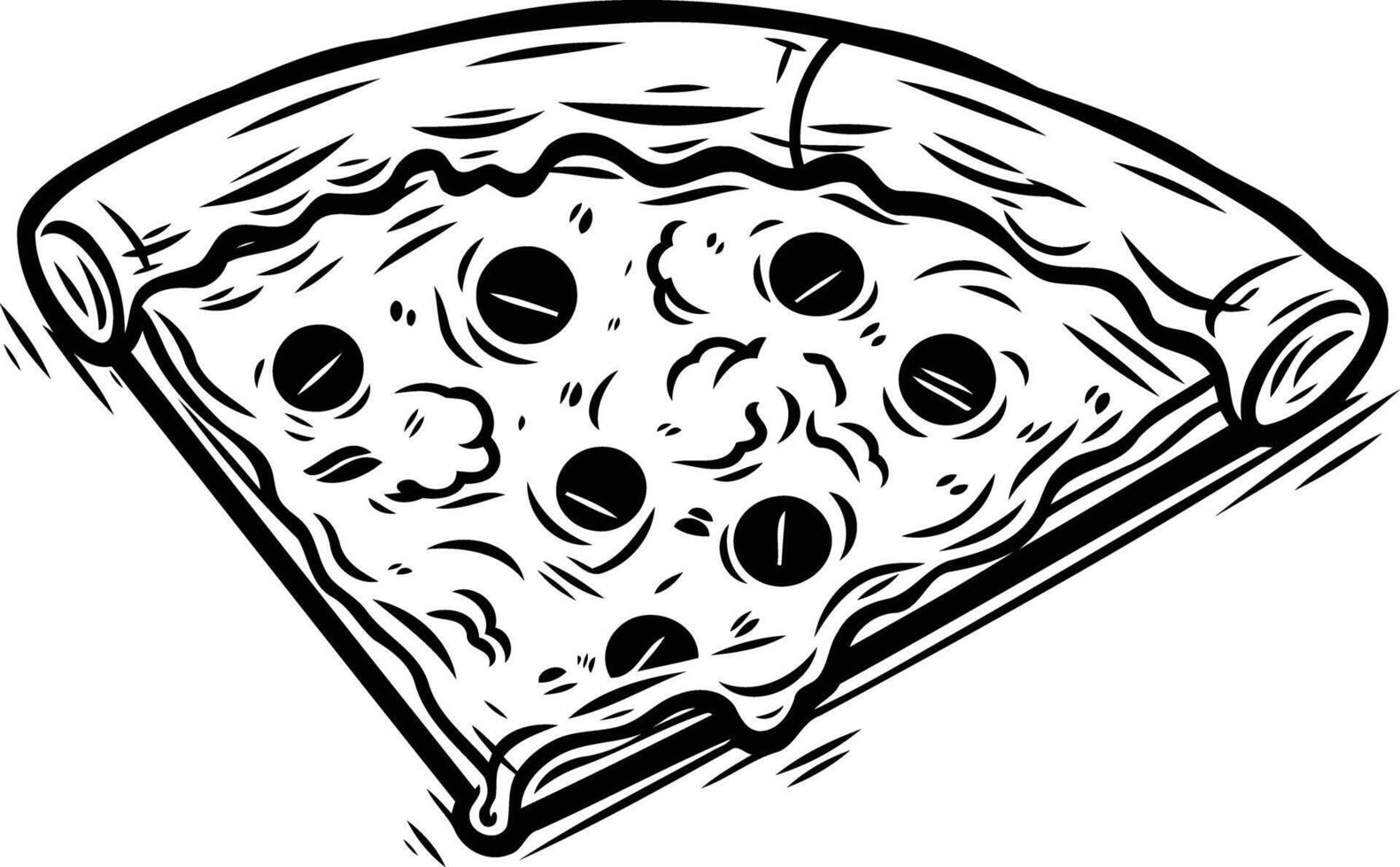 A simple yet effective black and white illustration of a pizza slice, perfect for menu designs, food blogs, or social media posts vector