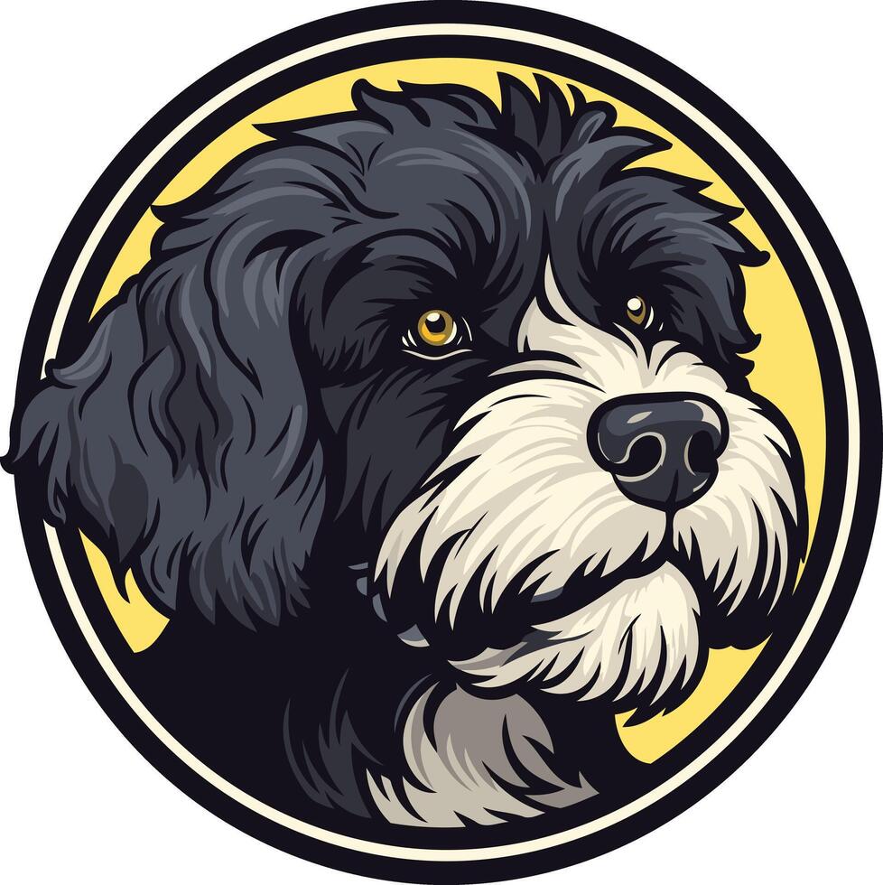 A charming illustration of a portuguese water dog, featuring a detailed portrait with a friendly expression vector