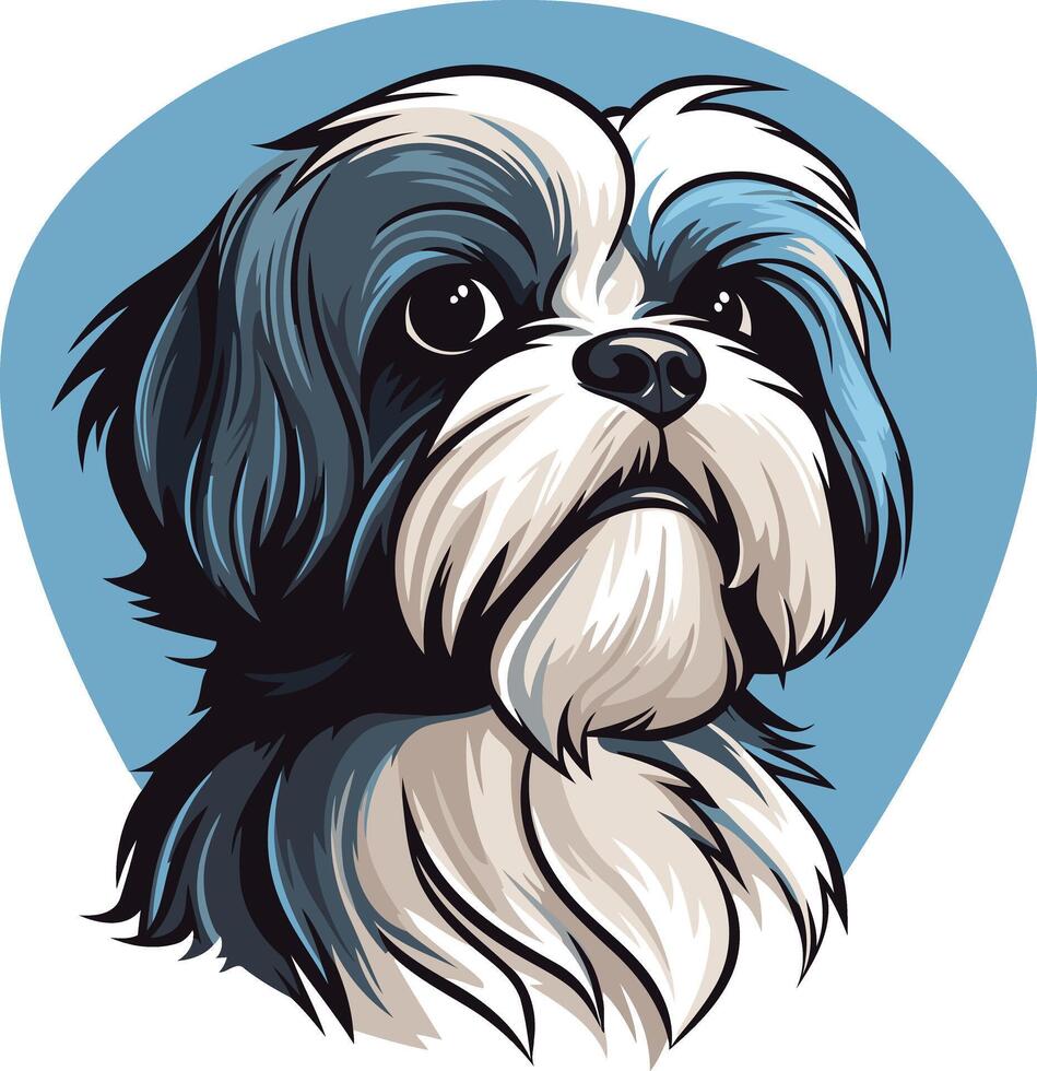 Cute cartoon illustration of a shih tzu dog with black and white fur, perfect for pet related products, websites, and social media vector