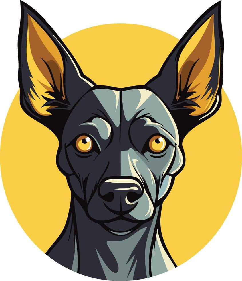 A close up illustration of a stylized black dog with big ears and piercing eyes vector
