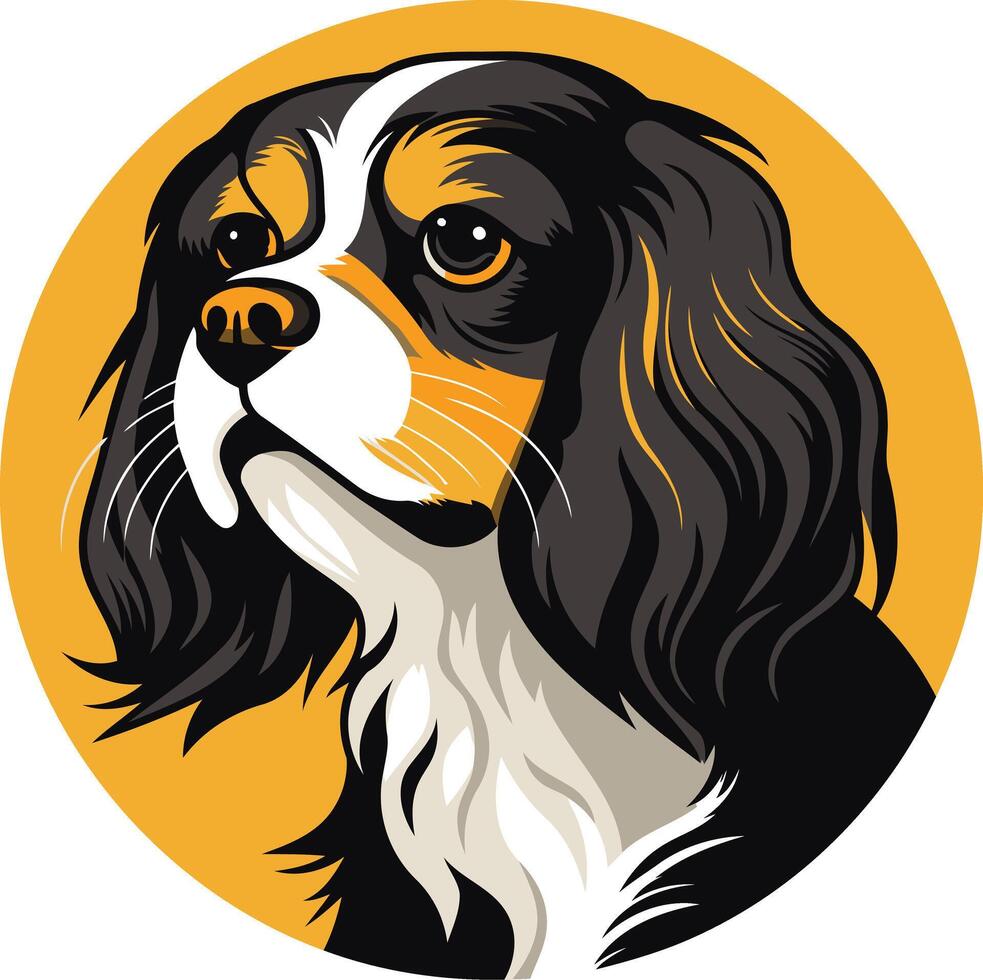 Cute cartoon cavalier king charles spaniel dog head illustration vector
