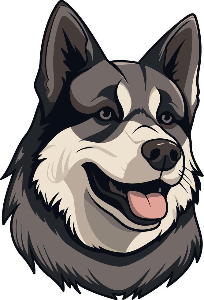 A friendly cartoon husky with big, expressive eyes and a playful smile, perfect for logos, branding, and pet related designs vector