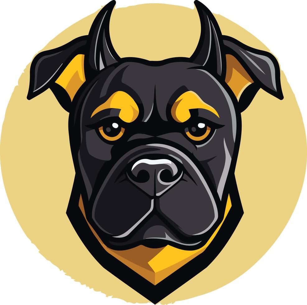 Cool cartoon illustration of a black and yellow bulldog mascot with a fierce expression vector