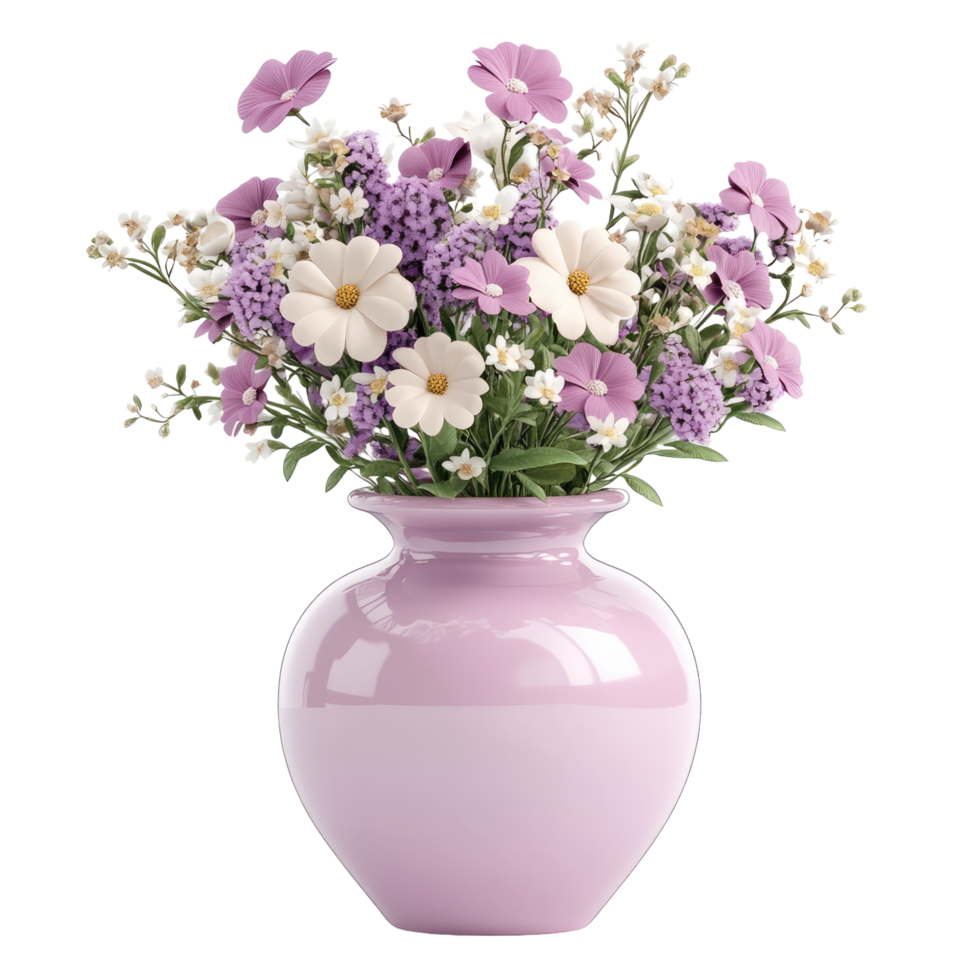 3d illustration of flower vase decoration isolated on transparent background png