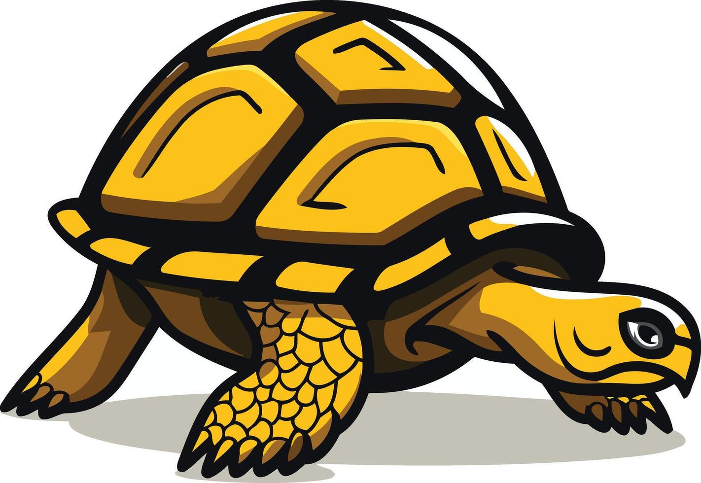 A cartoon illustration of a yellow turtle walking forward, ready for action vector