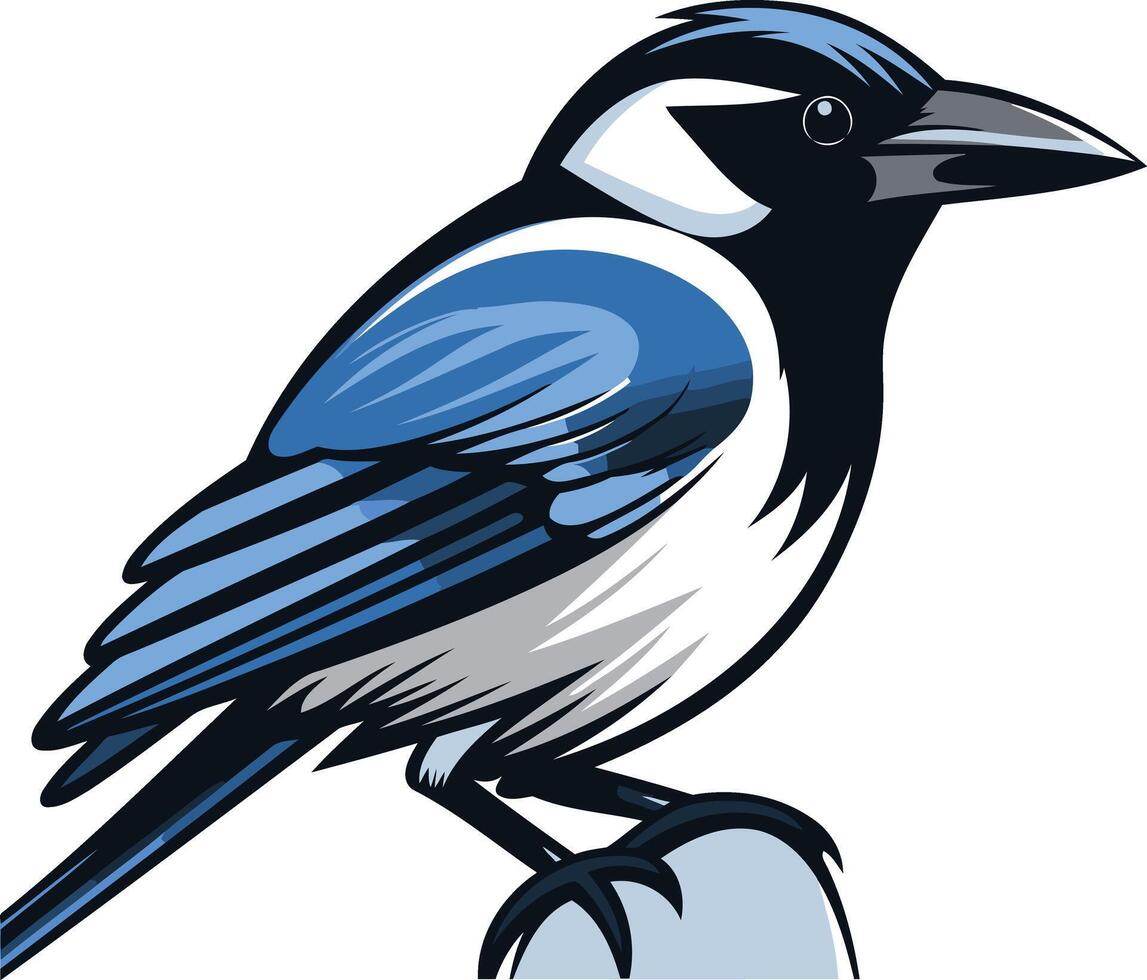 A vibrant and detailed illustration of a blue jay perched on a rock, perfect for nature, wildlife, and bird themed designs vector