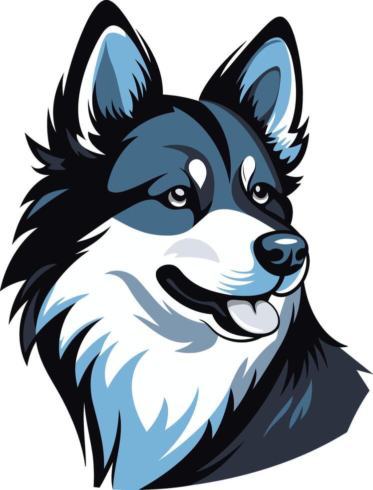 A friendly, cartoon style husky dog with blue eyes and a happy expression vector