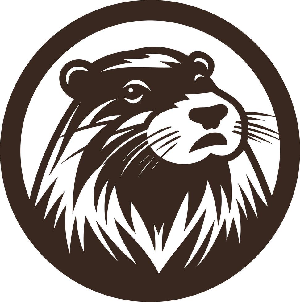 A stylized black and white illustration of a beaver head within a circle, perfect for logos, branding, and wildlife themed designs vector