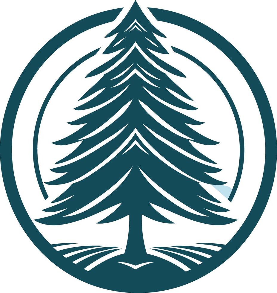 A stylized pine tree icon, set within a circular frame, perfect for branding, logos, or environmental themes vector