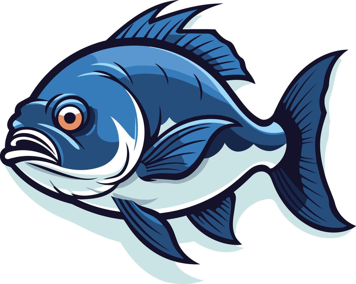 A cartoon illustration of a fierce looking blue fish with a white stripe under its eye vector