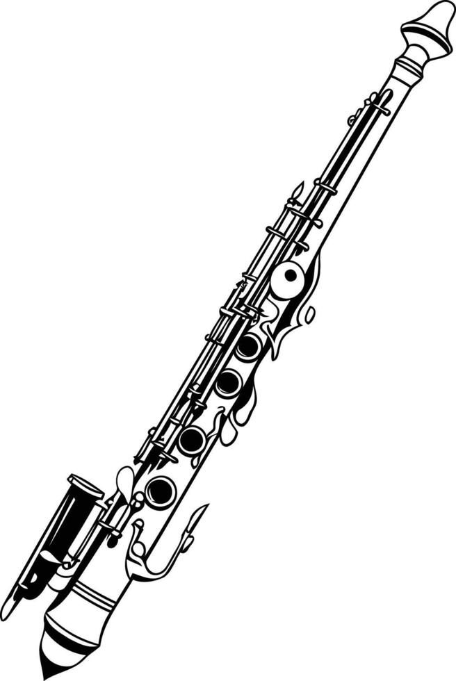 A simple line drawing illustration of a clarinet, perfect for music education, design projects, and musical themed artwork vector