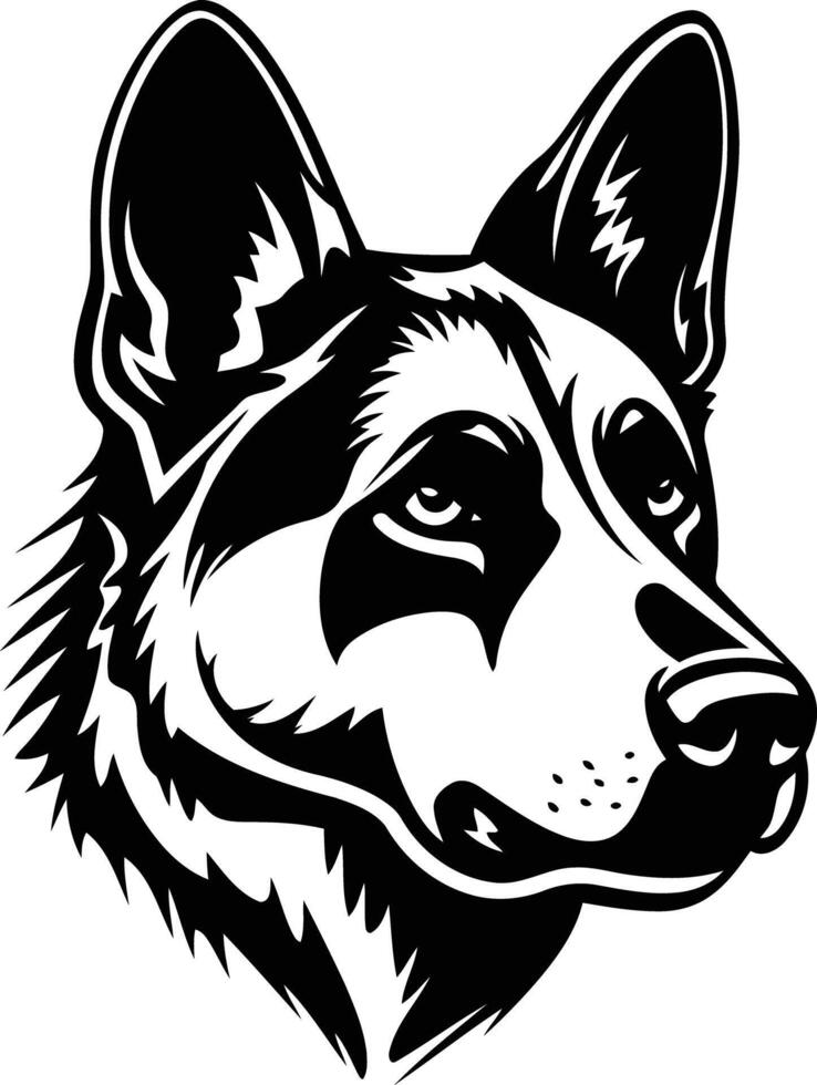 Black and white illustration of a german shepherd's head, perfect for logo, branding, or design projects vector