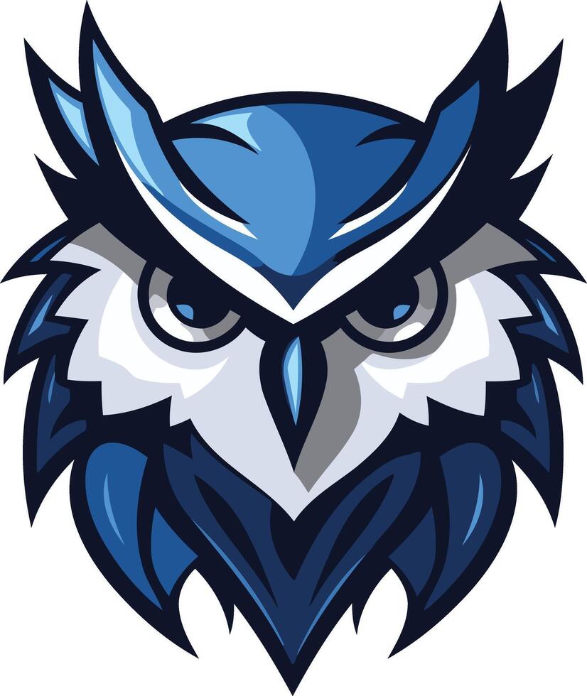 Cool, blue owl mascot logo design with sharp, stylized features, perfect for sports teams, gaming clans, or brands seeking a strong, unique identity vector