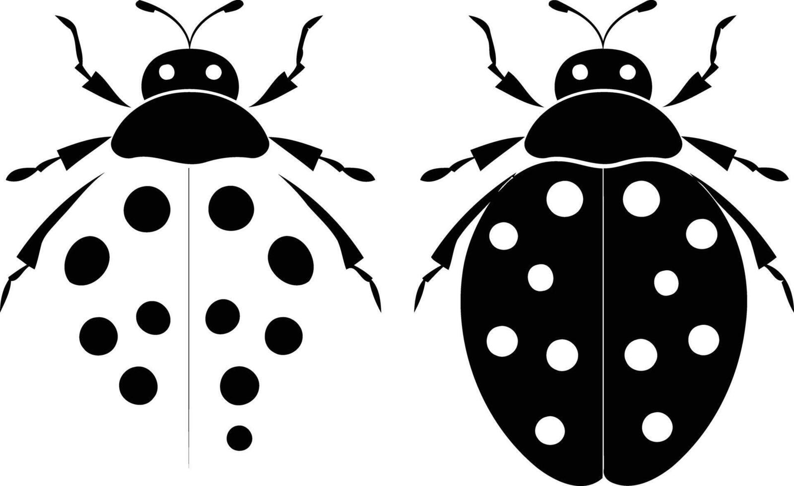 Simple black and white illustration of two ladybugs, perfect for design projects, children's books, or educational resources vector