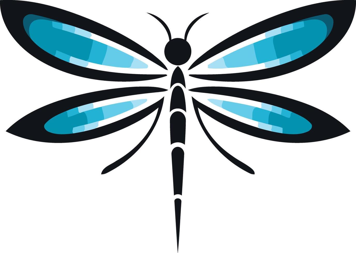 Stylized dragonfly silhouette with blue wings, perfect for nature, summer, and environmental designs vector