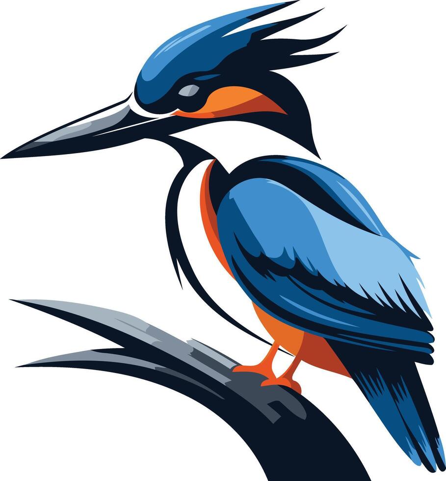 A vibrant illustration of a kingfisher perched on a branch, perfect for branding, nature themed designs, or environmental initiatives vector