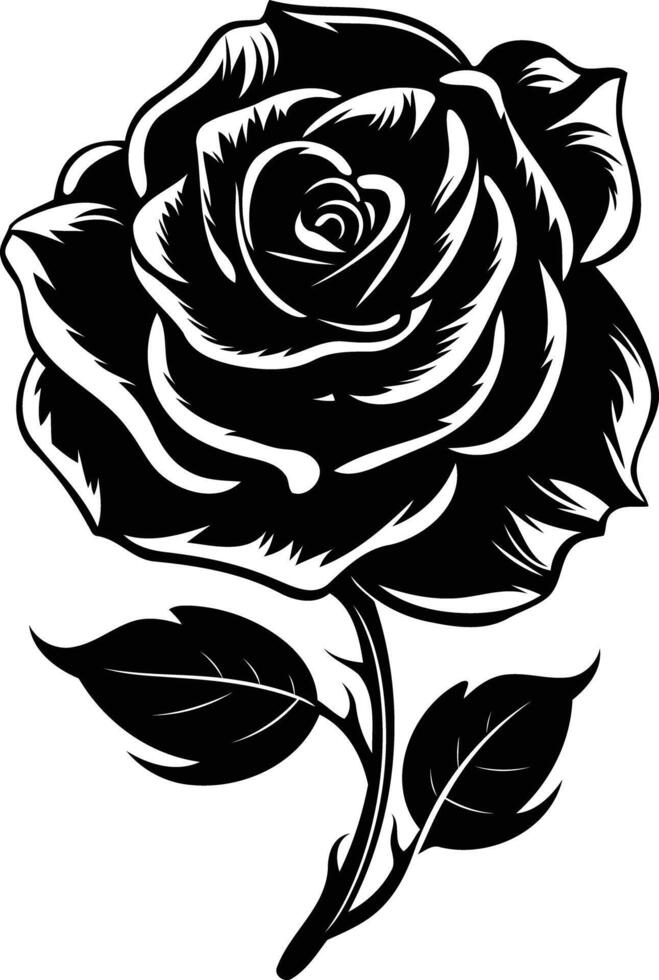 A classic black and white silhouette of a rose, perfect for design projects, illustrations, and tattoo ideas vector