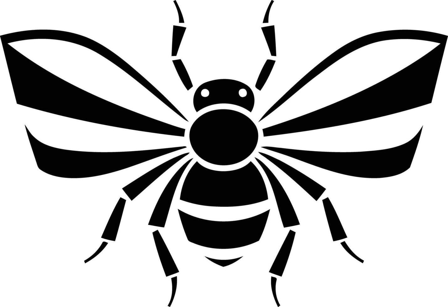 A bold, stylized black and white illustration of a bee, perfect for logo design, branding, or creating a striking graphic element vector