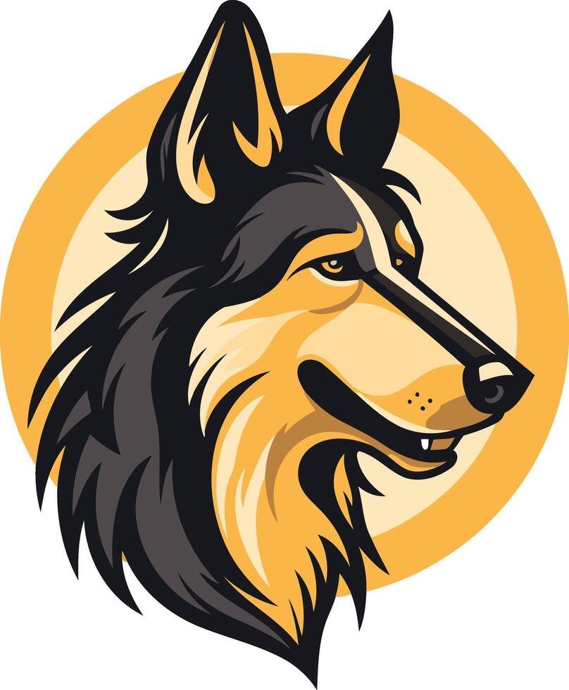 Wolf Head with a Yellow Background vector