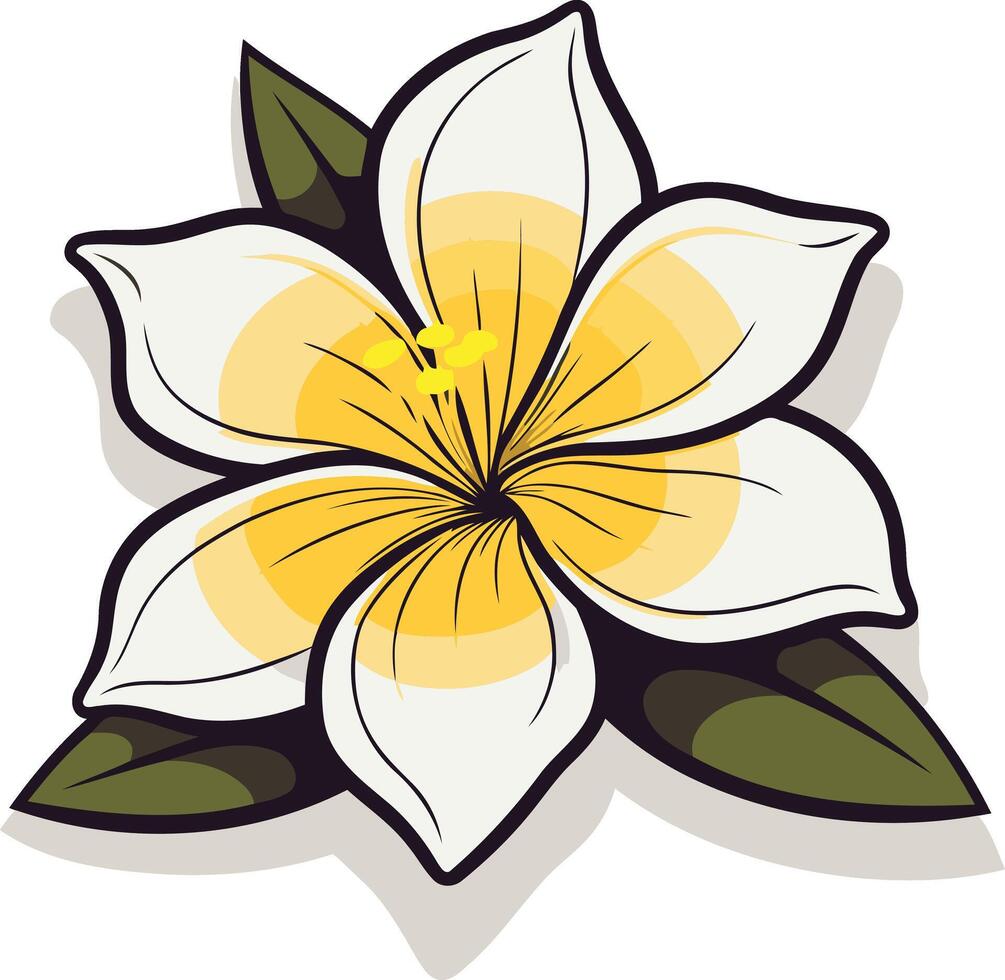 A vibrant, cartoon style illustration of a single white flower with yellow accents, perfect for adding a touch of nature to your designs vector