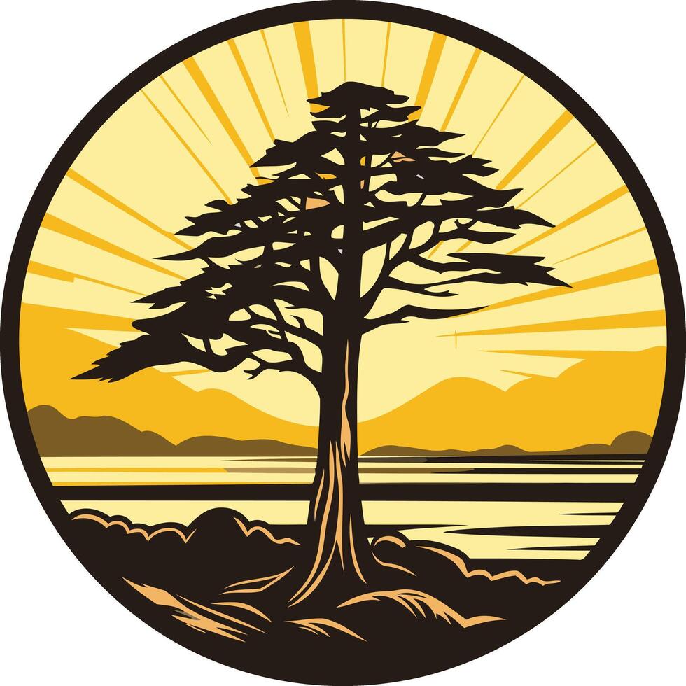 Sunset Tree Silhouette vector